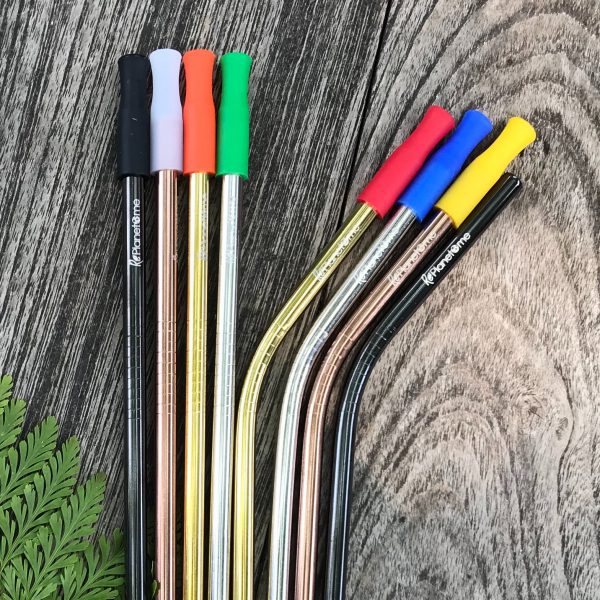 Stainless Steel Straws 215 x 6 mm Free!! Silicone Tips + Cleaning Brush + Pouch